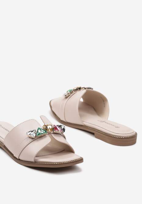 Bej Pantofi fără Toc cu Brant din Piele Naturală cu Pietre Strass Elolla 6