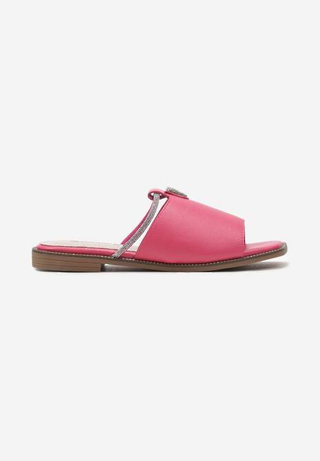 Papuci Fucsia cu Brant din Piele Naturală pe Talpă Plată Ornați cu Zirconii Aerolla 4