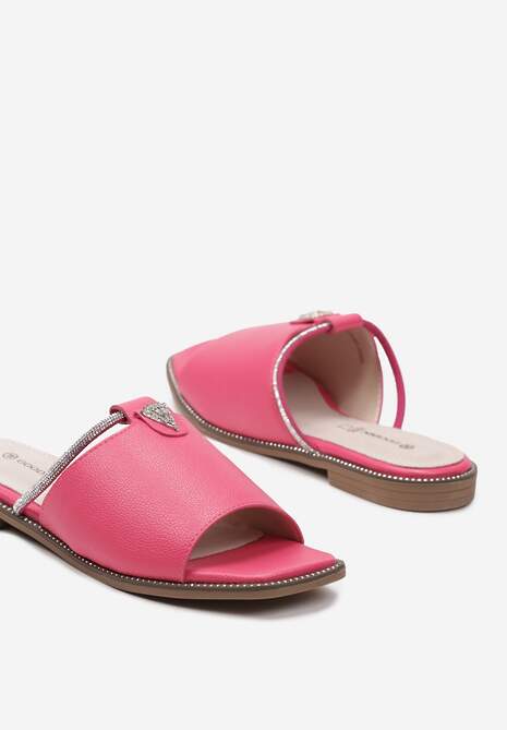 Papuci Fucsia cu Brant din Piele Naturală pe Talpă Plată Ornați cu Zirconii Aerolla 6