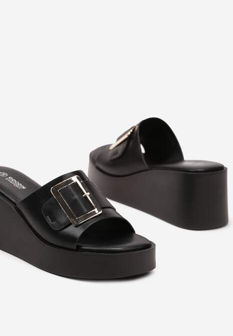 Clape Casual Negre cu Platformă Împodobite cu Cataramă Pradia 6