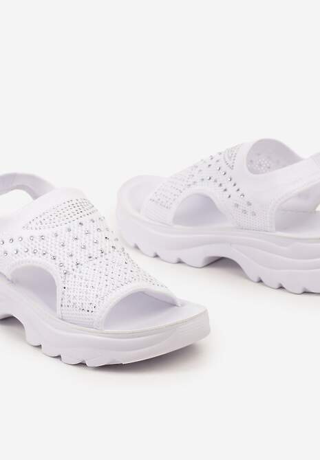 Sandale Albe Slip-On pe Platformă cu Pietre Octalia 6