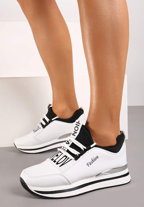 Białe Wsuwane Sznurowane Sneakersy na Platformie Aplemia