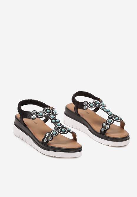 Sandale Negre Slip-On cu Platformă și Pietre Strass Cilbia 5