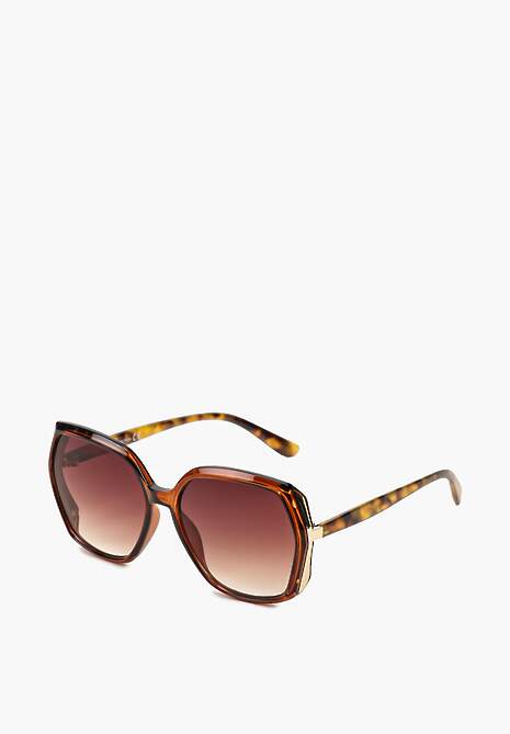 Brązowe Casualowe Okulary Przeciwsłoneczne z Filtrem UV Ozdobione Metalicznymi Elementami Tleira