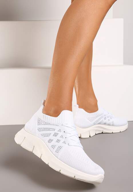 Białe Buty Sportowe z Elastyczną Wsuwaną Cholewką i Wkładką ze Skóry Naturalnej Rantia