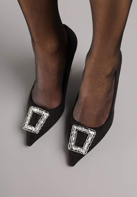 Czarne Szpilki Ozdobione Klamrą z Cyrkoniami Lalabria 4