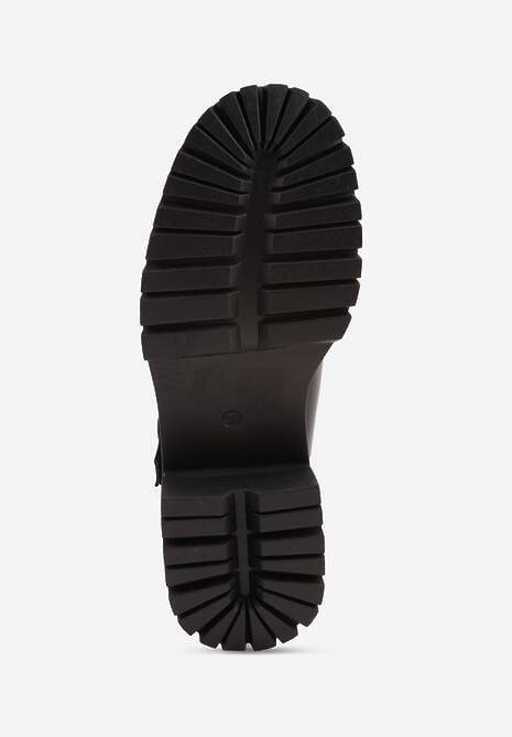 Czarne Półbuty Mary Jane na Słupku i Tłoczonej Platformie Evanelle 7