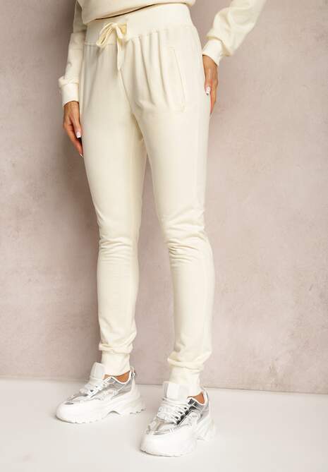 Pantaloni sport bej deschis croi clasic cu elastic în talie Ivemia 4