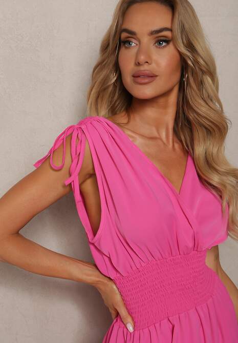 Rochie roz cu elastic în talie și umeri goi Cinnia 5