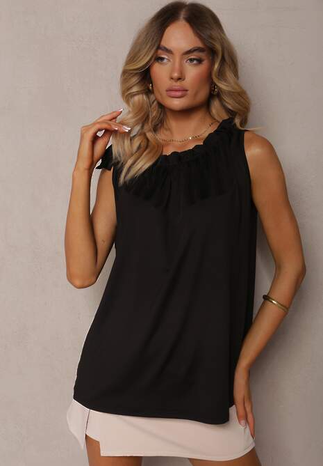 Tricou negru fără mâneci cu elastic la decolteu Dimory 4