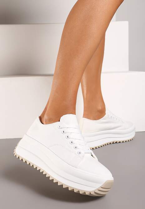 Białe Sneakersy na Platformie ze Sznurowaniami Dimorie