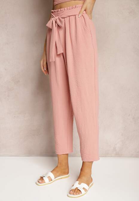 Pantaloni Roz Închis Talie Înaltă Cu Fundă În Talie Și Elastic Dimixi 4