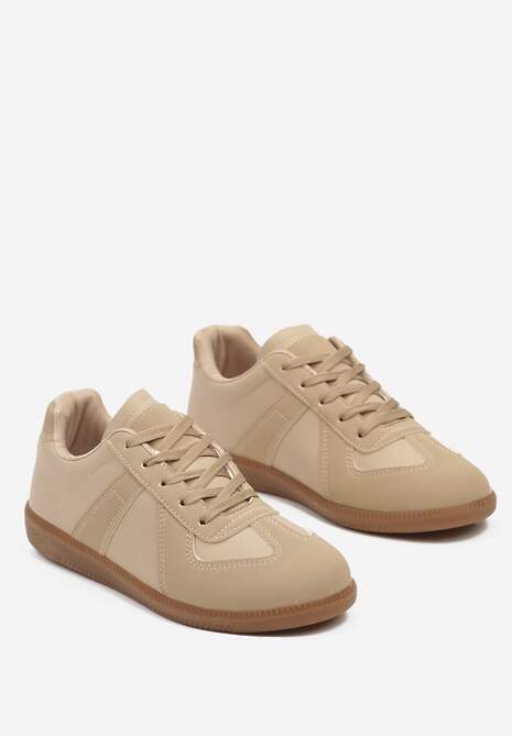 Sneakerși bej închis cu șireturi și inserții din piele ecologică Elafae 5