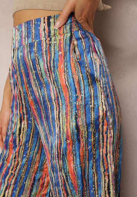 Bleumarin-Portocaliu Pantaloni Stil Palazzo Decorat Paiete Elastic Talie Hinlea 5