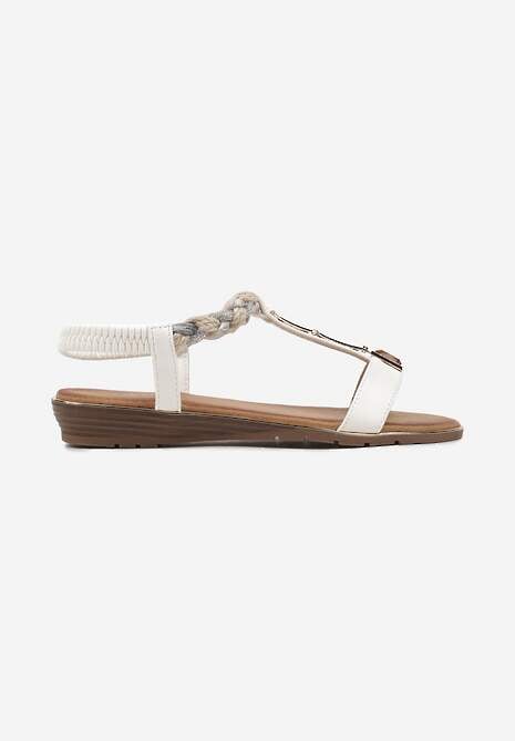 Sandale Albe Slip-On cu Bandă Elastică pe Călcâi Decorate cu Aplicație și Pietre Strass Testiana 4