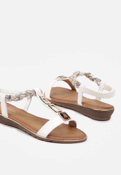 Sandale Albe Slip-On cu Bandă Elastică pe Călcâi Decorate cu Aplicație și Pietre Strass Testiana 6