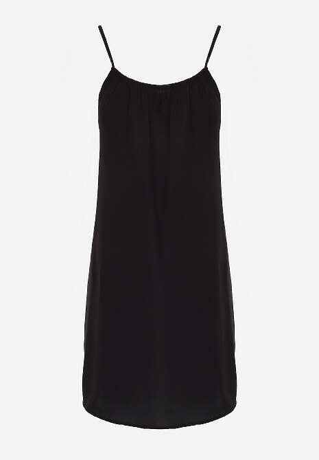 Czarna Casualowa Sukienka z Wiskozy o Prostym Kroju z Ramiączkami z Regulacją Wilantia 6