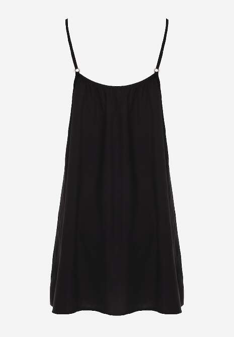 Czarna Casualowa Sukienka z Wiskozy o Prostym Kroju z Ramiączkami z Regulacją Wilantia 7