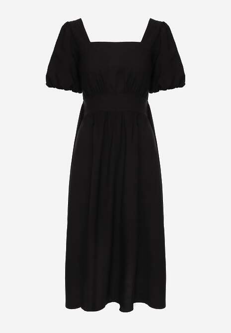 Czarna Wiskozowa Sukienka o Rozkloszowanym Kroju z Wycięciem na Plecach i Wiązaniem Dimiella 6