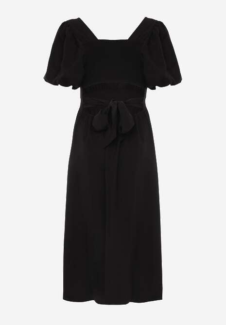 Czarna Wiskozowa Sukienka o Rozkloszowanym Kroju z Wycięciem na Plecach i Wiązaniem Dimiella 7