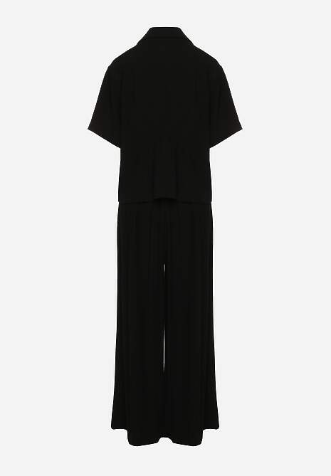Set Negru din 2 Piese Cămașă cu Mânecă Scurtă Încheiată cu Nasturi Pantaloni Lungi Culotte 6