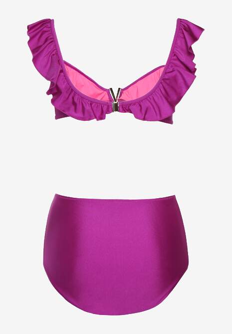 Ciemnofioletowe Bikini Biustonosz z Ozdobnymi Falbankami Majtki Typu Figi High Waist Tiamonique 6