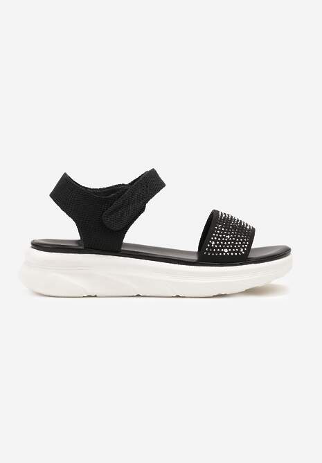 Sandale Negre cu Talpă Groasă cu Închidere Velcro Împodobite cu Pietre Strass Tristana 4