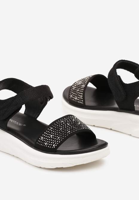 Sandale Negre cu Talpă Groasă cu Închidere Velcro Împodobite cu Pietre Strass Tristana 6
