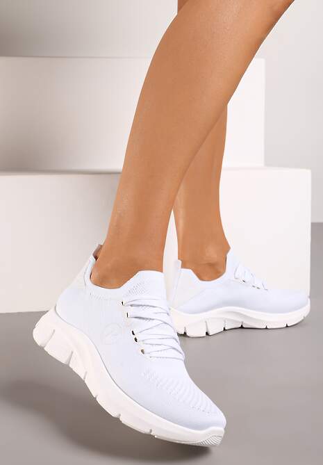 Białe Sportowe Sneakersy ze Sznurowaniami i Cholewką w Skarpetkowym Stylu Beris