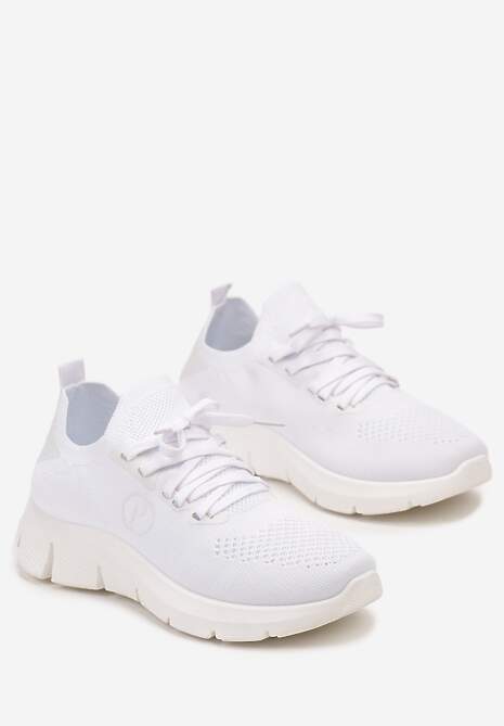 Sneakers Sportivi Albi cu Șireturi și Carâmb Tip Șosetă Beris 5