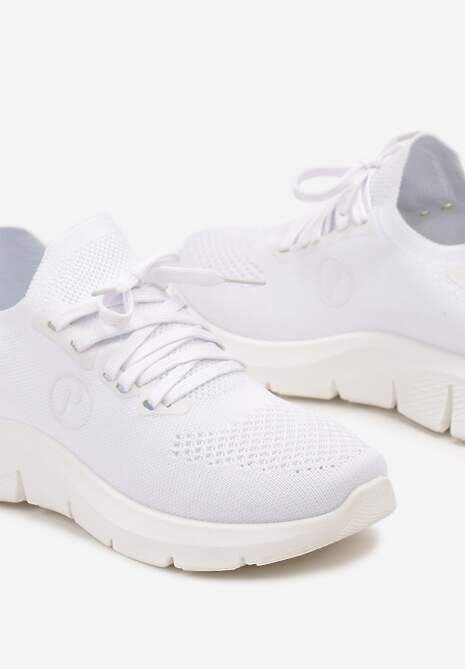 Sneakers Sportivi Albi cu Șireturi și Carâmb Tip Șosetă Beris 6