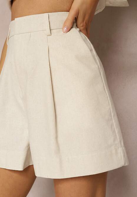 Beżowe Bermudy Szorty High Waist z Bawełny Tiamasa 5