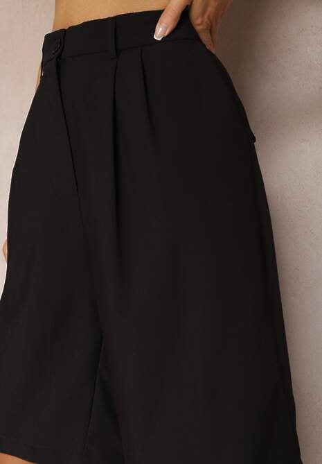 Czarne Szorty o Garniturowym Kroju High Waist z Dodatkiem Wiskozy Mavvia 5