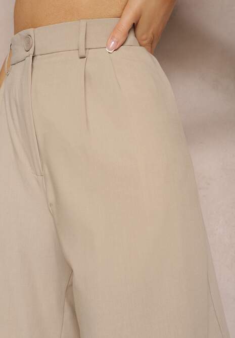 Beżowe Szorty o Garniturowym Kroju High Waist z Dodatkiem Wiskozy Mavvia 5