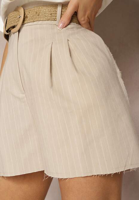 Beżowe Szorty High Waist Zapinane na Zamek Błyskawiczny Tiamarella 5