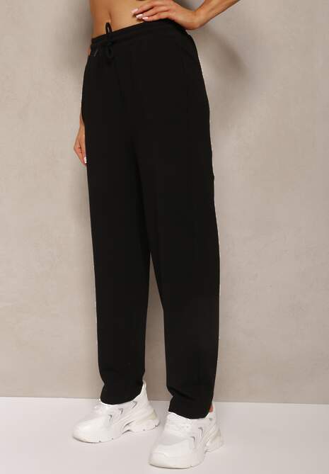 Czarne Dresowe Spodnie High Waist z Gumką w Talii Dimlara 4