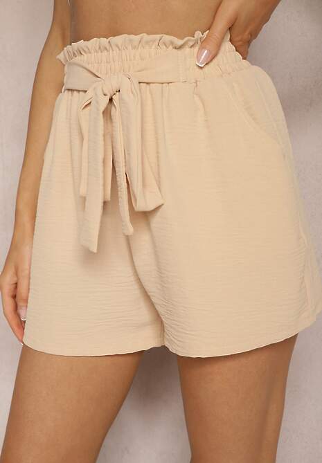 Șorturi Bej High Waist cu Croi Lejer cu Elastic în Talie și Șnur Reglabil Tiamatissa 5
