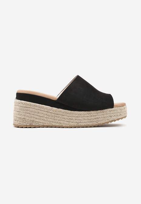 Czarne Casualowe Klapki na Koturnie w Stylu Boho Krissta 4