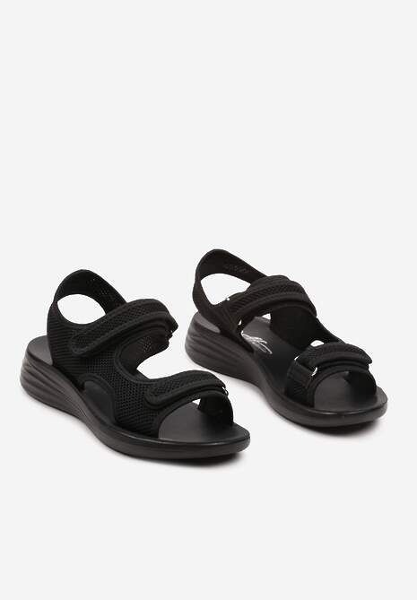 Sandale Sport Negre cu Talpă Joasă cu Velcro Împodobite cu Perforare Tesianne 5