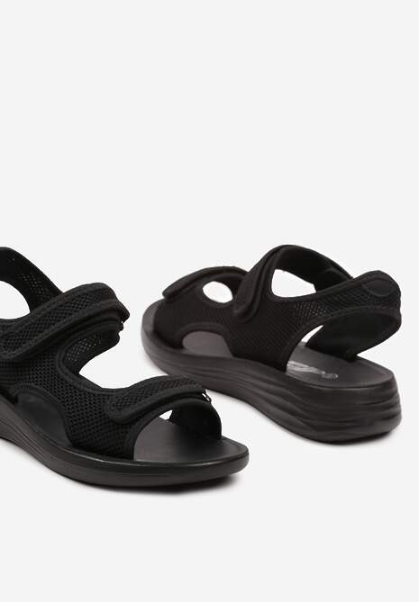 Sandale Sport Negre cu Talpă Joasă cu Velcro Împodobite cu Perforare Tesianne 6