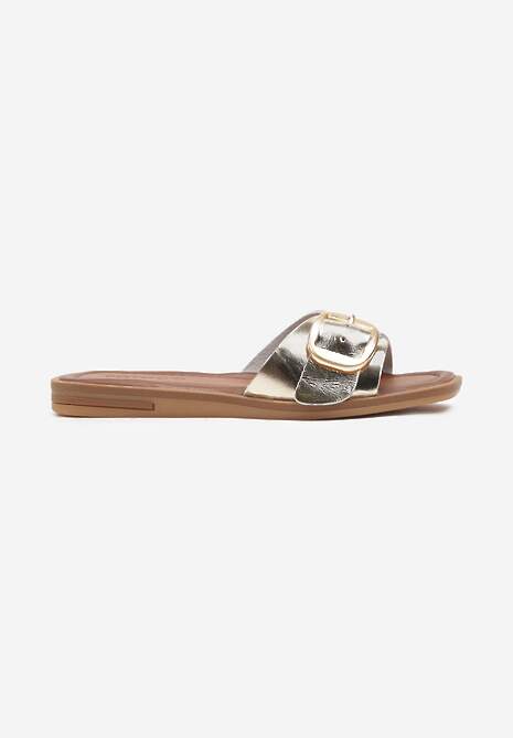 Papuci Aurii Slip-On Imitatie de Piele cu Curea Cataramă Risabeth 4