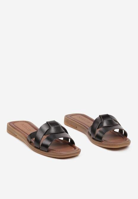 Clapete Negre Casual Din Piele cu Barete Decorative Dimittria 5