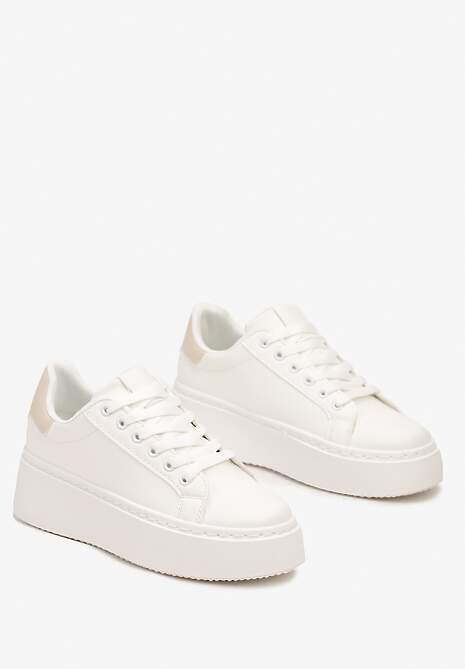Biało-Beżowe Basicowe Sneakersy na Platformie Tiaeliana 5