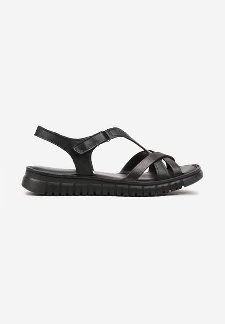 Negre Casual Sandale cu Talpă Joasă cu Barete Decorative cu Închidere Velcro Risandi 4