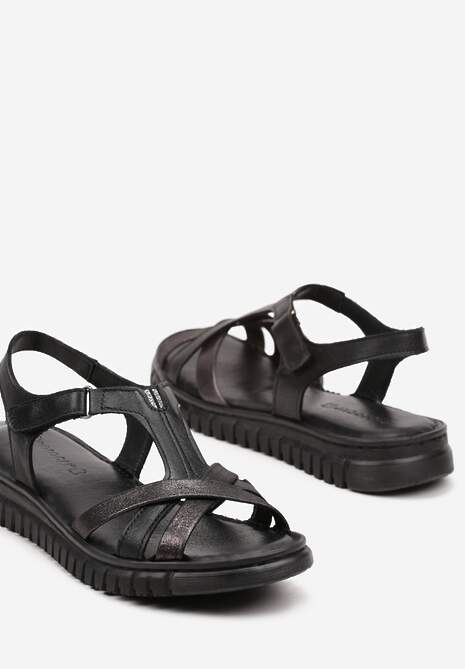 Negre Casual Sandale cu Talpă Joasă cu Barete Decorative cu Închidere Velcro Risandi 6