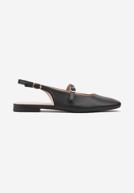 Sandale Negre din Imitatie de Piele cu Talpa Joasa si Doua Barete Darnalea 4