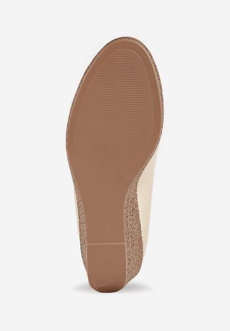 Złote Czółenka Vices ze Skórzaną Wkładką na Plecionym Koturnie Serapne 7