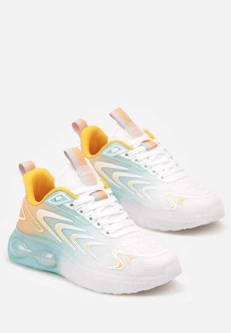 Biało-Pomarańczowe Buty Sportowe Sneakersy na Płaskiej Podeszwie ze Sznurowaniem Risannie 5