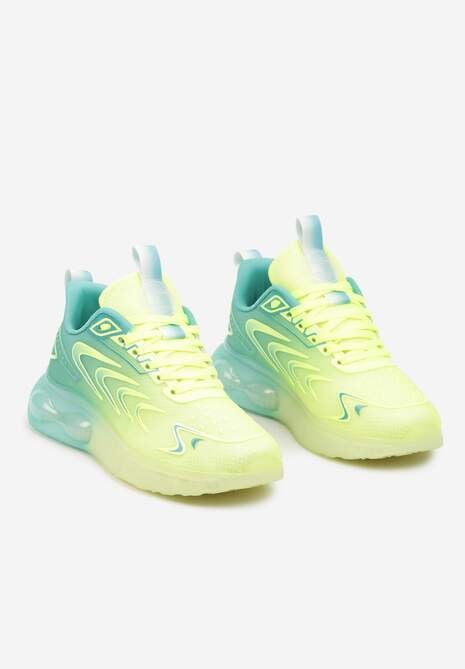 Żółto-Zielone Buty Sportowe Sneakersy na Płaskiej Podeszwie ze Sznurowaniem Risannie 5