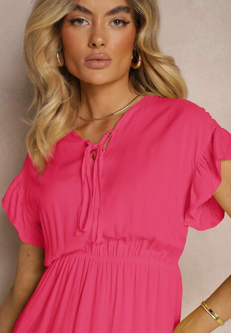Rochie Fuchsia cu Cordon în Talie și Volan Tiamari 5